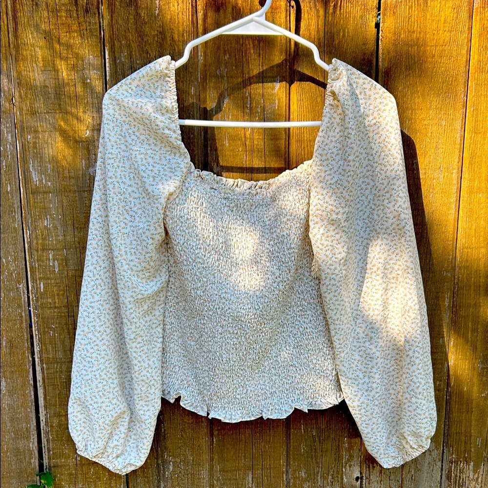 Floral Cream Smocked Long sleeve Top